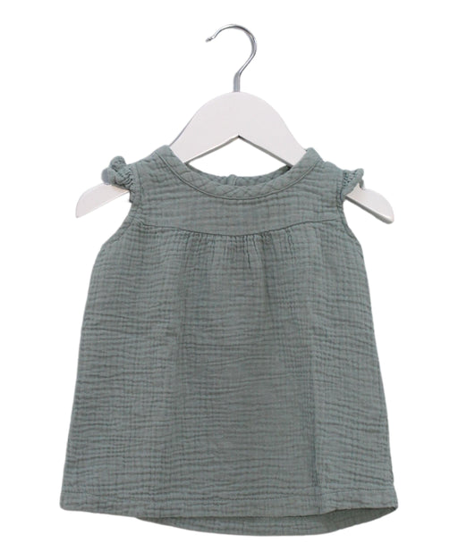 A Blue Sleeveless Dresses from Apple Park in size 6-12M for girl. (Front View)
