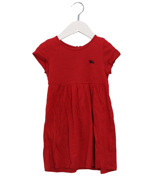 A Red Short Sleeve Dresses from Burberry in size 3T for girl. (Front View)
