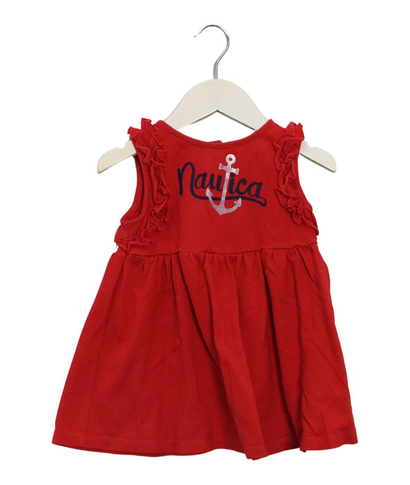 A Red Sleeveless Dresses from Nautica in size 4T for girl. (Front View)