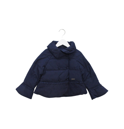 A Navy Puffer/Quilted Jackets from Nicholas & Bears in size 6T for girl. (Front View)