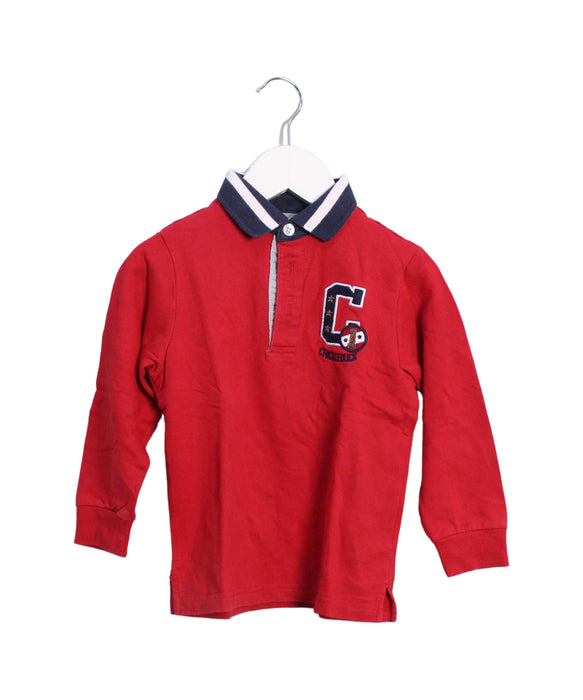 A Red Long Sleeve Polos from Chickeeduck in size 2T for boy. (Front View)