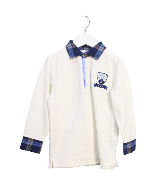 A White Long Sleeve Polos from Chickeeduck in size 4T for boy. (Front View)