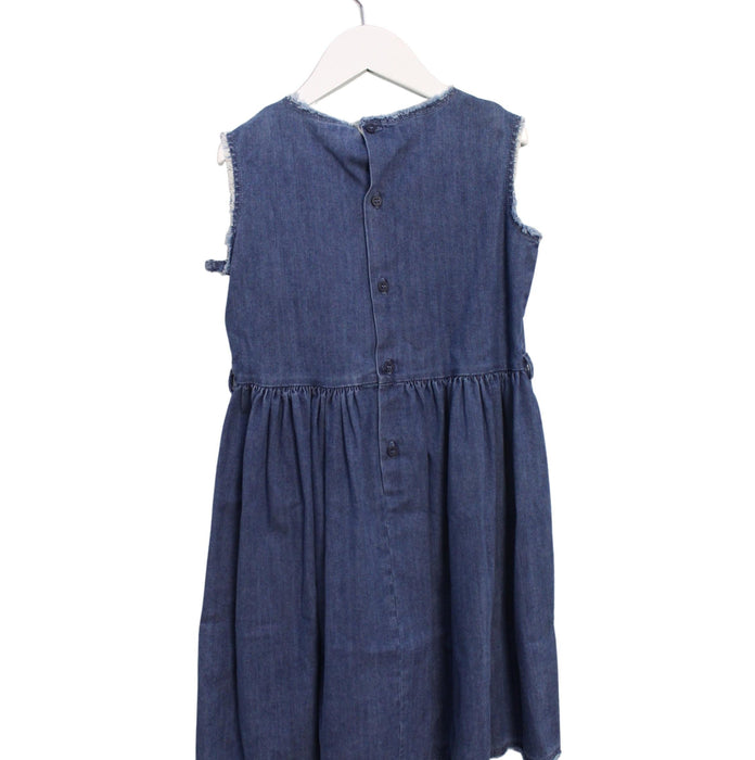 A Blue Sleeveless Dresses from Il Gufo in size 6T for girl. (Back View)