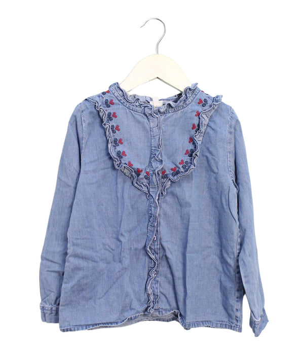 A Blue Long Sleeve Tops from Bonton in size 6T for girl. (Front View)