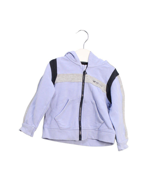 A Blue Zippered Sweatshirts from Armani in size 6-12M for boy. (Front View)