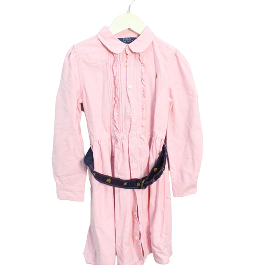 A Pink Long Sleeve Dresses from Polo Ralph Lauren in size 6T for girl. (Front View)