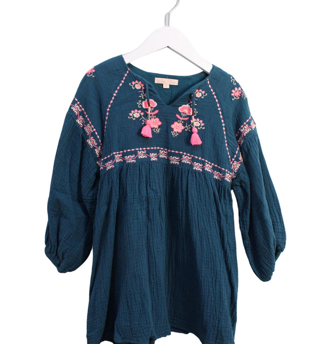 A Teal Long Sleeve Dresses from Louise Misha in size 6T for girl. (Front View)