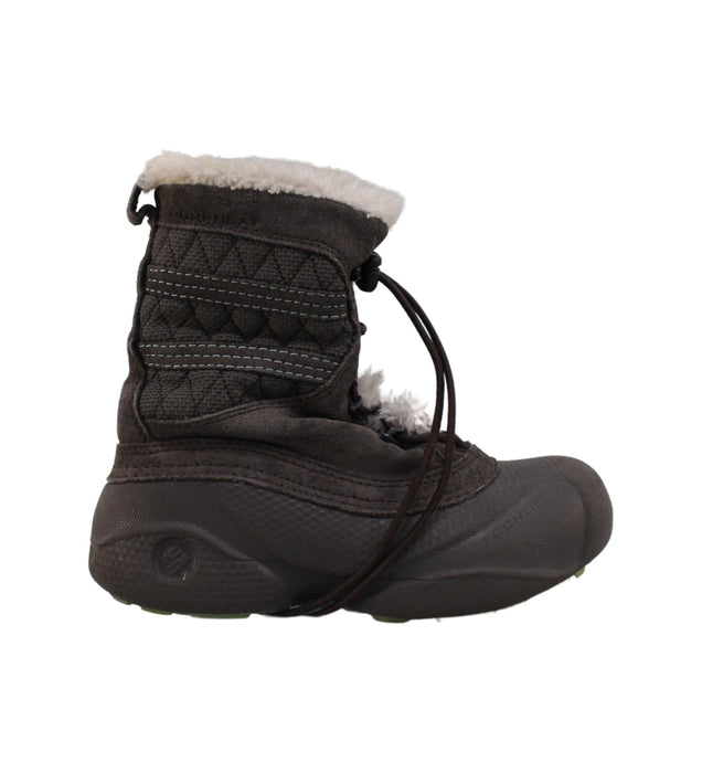 A Brown Winter Boots from Columbia in size 5T for boy. (Back View)