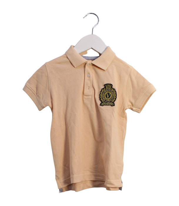 A Beige Short Sleeve Polos from Velveteen in size 5T for boy. (Front View)