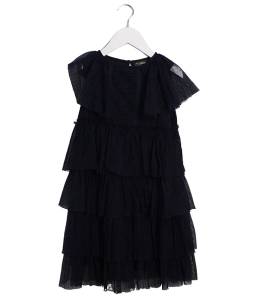 A Navy Short Sleeve Dresses from Velveteen in size 4T for girl. (Front View)