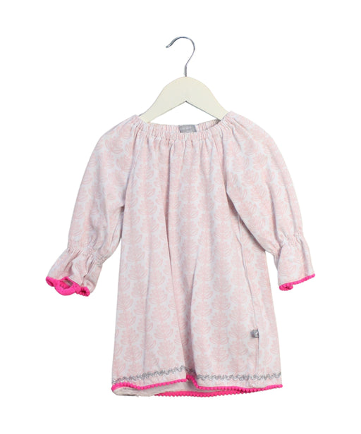 A Pink Long Sleeve Dresses from and the little dog laughed in size 2T for girl. (Front View)