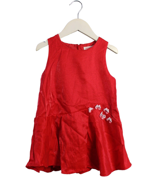 A Red Sleeveless Dresses from Momonittu in size 2T for girl. (Front View)