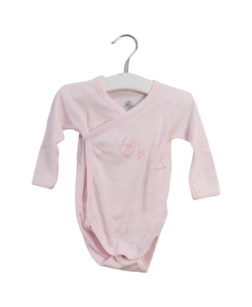 A Pink Long Sleeve Bodysuits from Petit Bateau in size 3-6M for girl. (Front View)