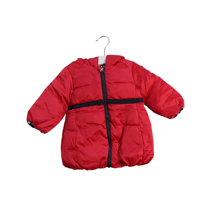 A Red Puffer/Quilted Jackets from Armani in size 3-6M for girl. (Front View)