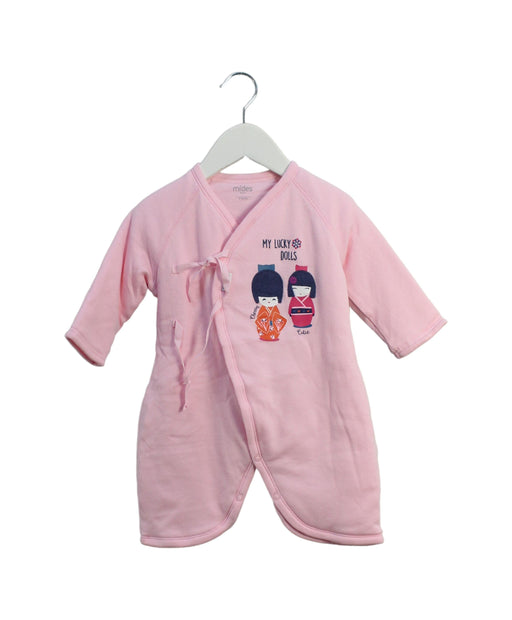 A Pink Long Sleeve Rompers from Mides in size 3-6M for girl. (Front View)
