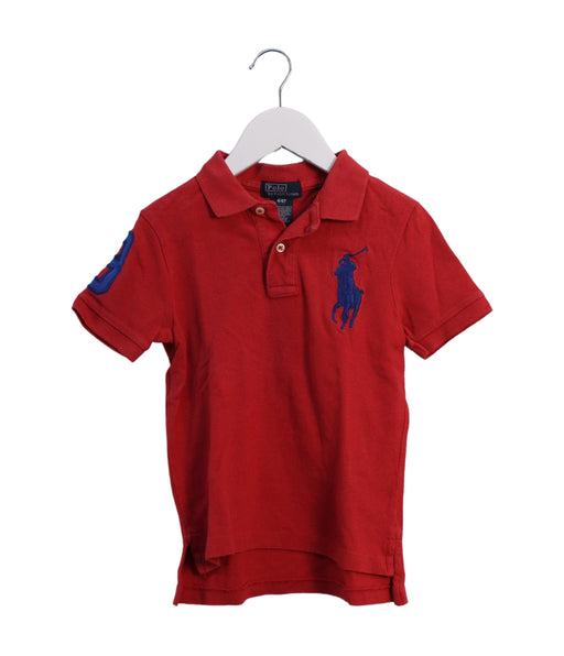 A Red Short Sleeve Polos from Polo Ralph Lauren in size 4T for boy. (Front View)