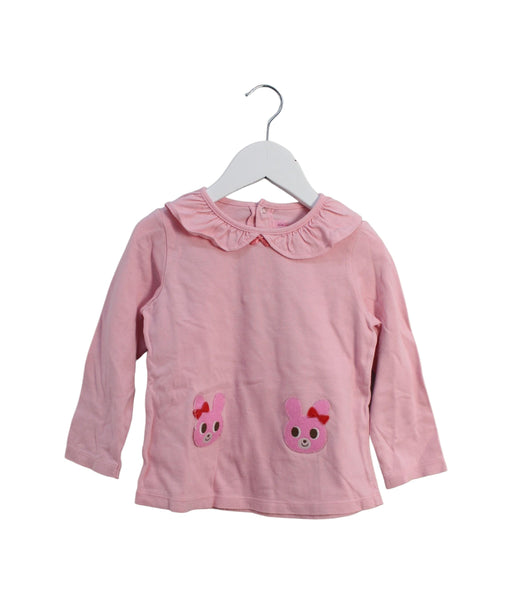 A Pink Long Sleeve Tops from Miki House in size 2T for girl. (Front View)