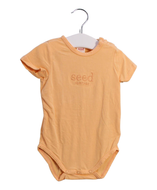 A Orange Short Sleeve Bodysuits from Seed in size 3-6M for neutral. (Front View)