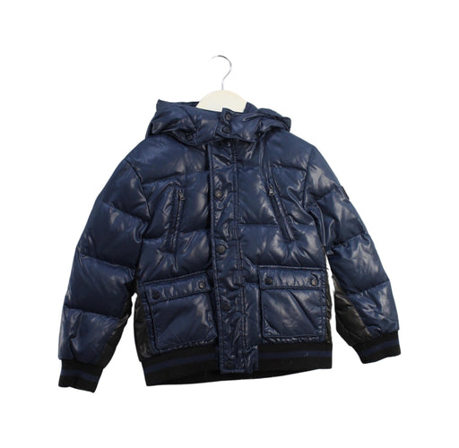 A Navy Puffer/Quilted Jackets from Armani in size 5T for boy. (Front View)