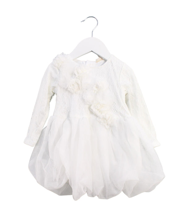 A White Long Sleeve Dresses from Miniclasix in size 6-12M for girl. (Front View)