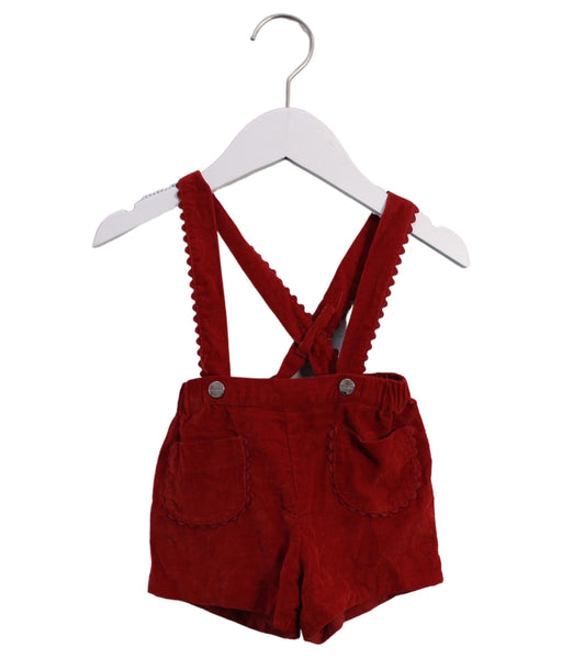 A Red Overall Shorts from Jacadi in size 6-12M for girl. (Front View)