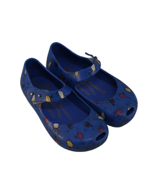 A Blue Flats from Mini Melissa Vivienne Westwood in size 3T for girl. (Front View)