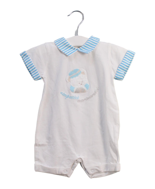 A White Short Sleeve Rompers from Chickeeduck in size 6-12M for girl. (Front View)
