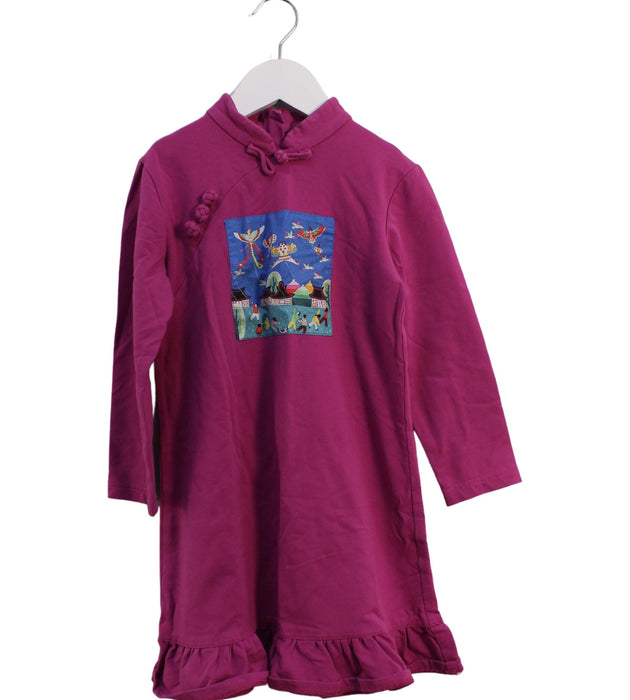 A Purple Long Sleeve Dresses from Chouchou Chic in size 5T for girl. (Front View)