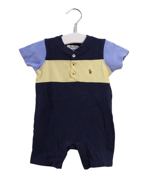 A Navy Short Sleeve Rompers from Ralph Lauren in size 3-6M for boy. (Front View)