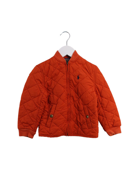 A Orange Puffer/Quilted Jackets from Polo Ralph Lauren in size 3T for girl. (Front View)