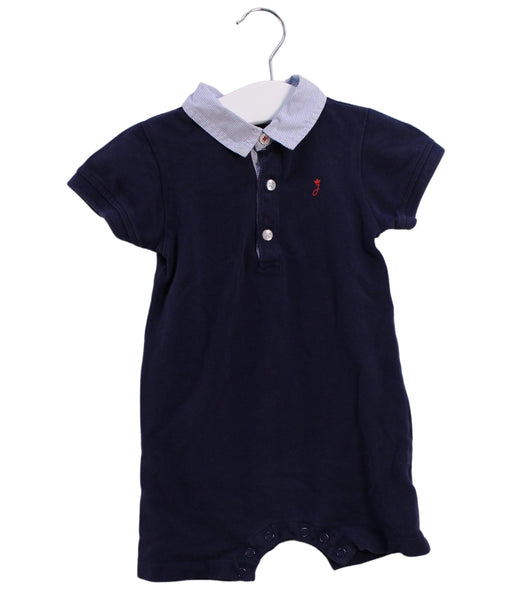 A Navy Short Sleeve Rompers from Jacadi in size 12-18M for boy. (Front View)