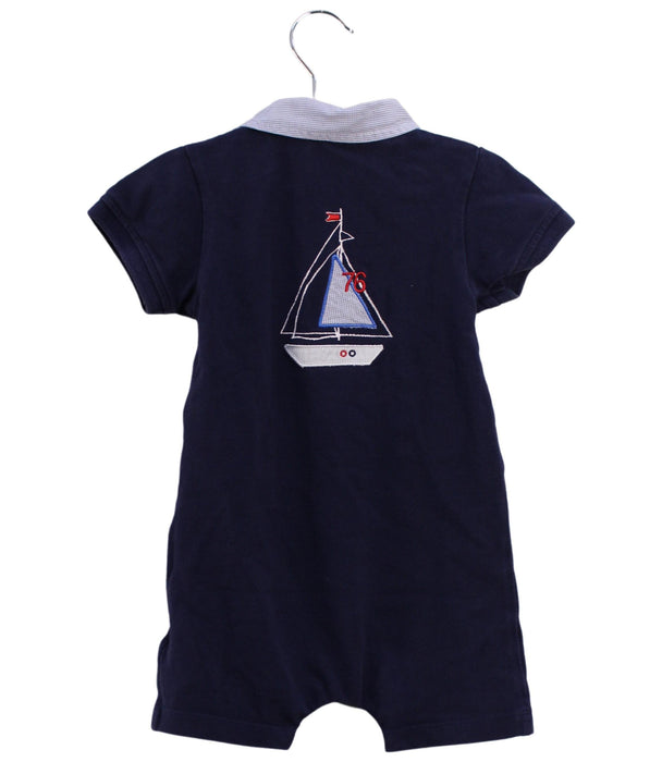 A Navy Short Sleeve Rompers from Jacadi in size 12-18M for boy. (Back View)