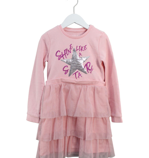 A Pink Long Sleeve Dresses from Guess in size 5T for girl. (Front View)