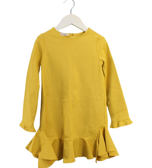 A Yellow Long Sleeve Dresses from Elsy in size 6T for girl. (Front View)