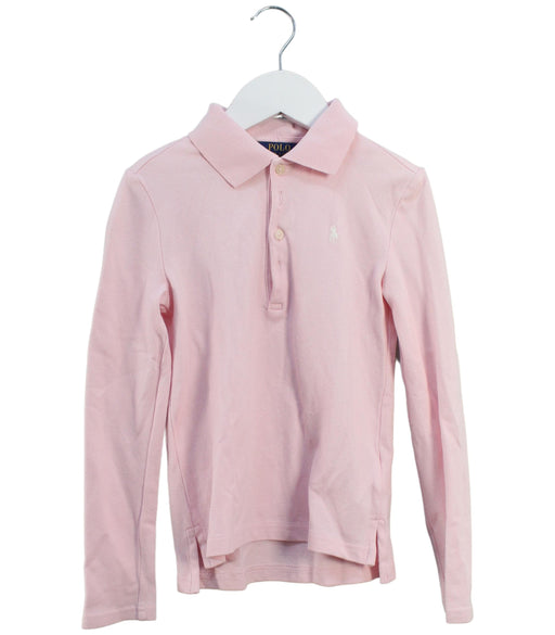 A Pink Long Sleeve Polos from Polo Ralph Lauren in size 6T for girl. (Front View)