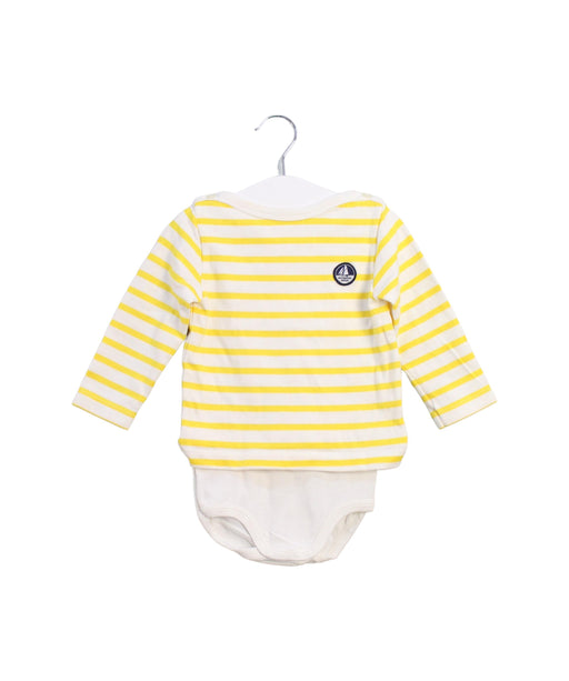 A Yellow Long Sleeve Bodysuits from Petit Bateau in size 12-18M for boy. (Front View)