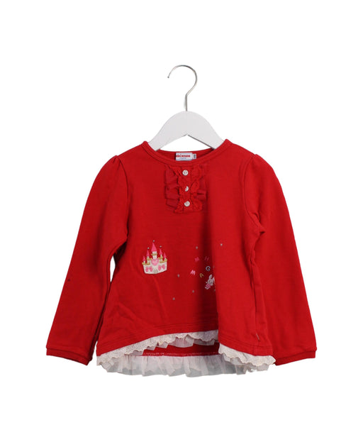 A Red Buttoned Sweatshirts from Miki House in size 4T for girl. (Front View)
