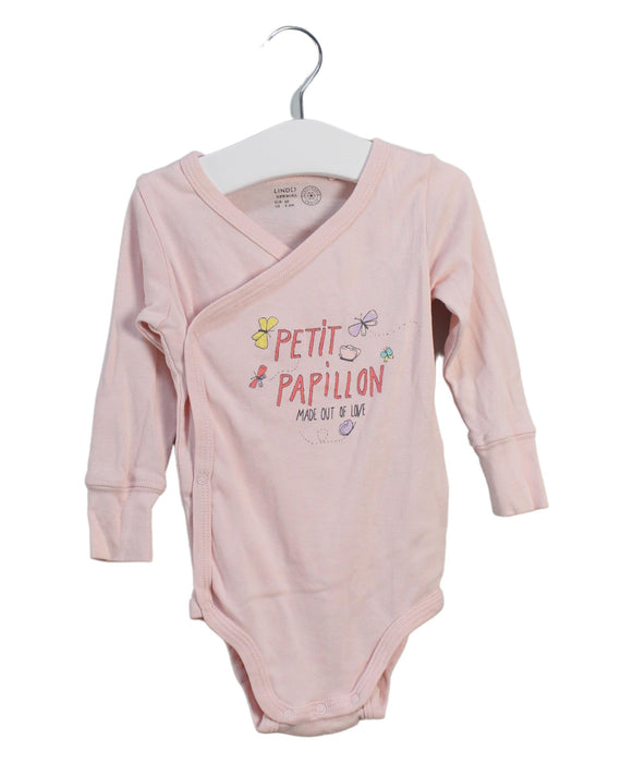 A Pink Long Sleeve Bodysuits from Lindex in size 3-6M for girl. (Front View)