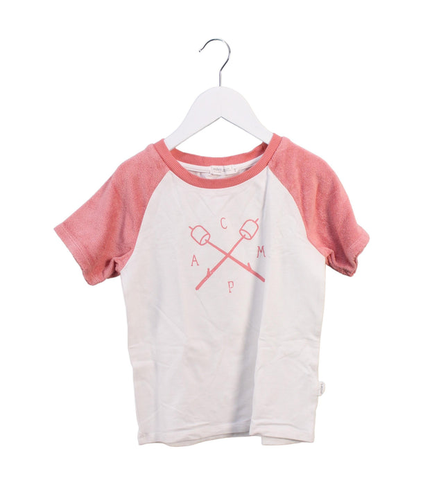 A Pink Short Sleeve T Shirts from miles baby in size 5T for girl. (Front View)