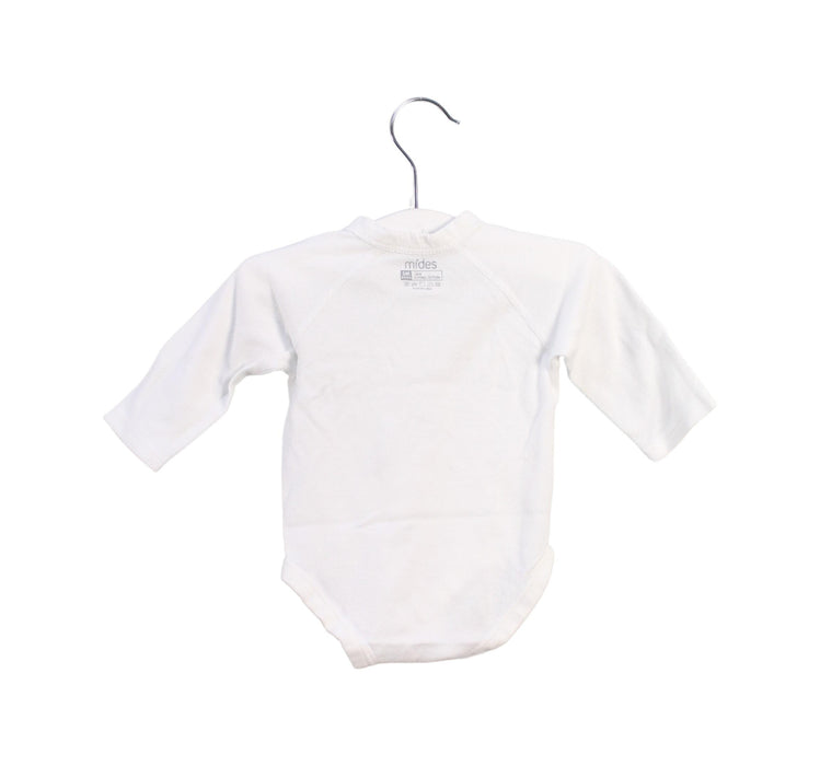 A White Long Sleeve Bodysuits from Mides in size 0-3M for neutral. (Back View)