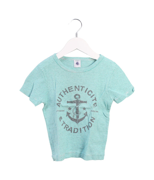 A Green Short Sleeve T Shirts from Petit Bateau in size 4T for girl. (Front View)