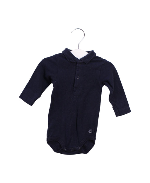 A Navy Long Sleeve Bodysuits from Petit Bateau in size 0-3M for boy. (Front View)