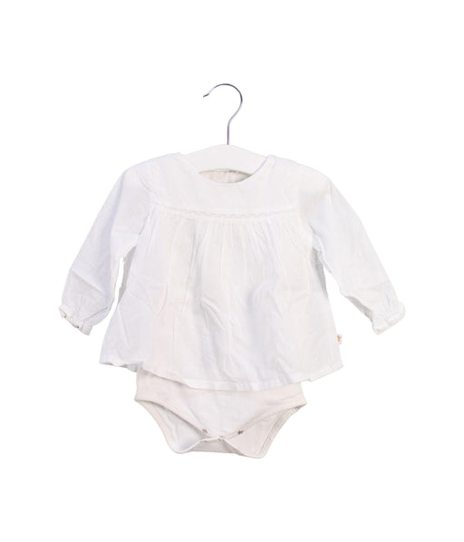A White Long Sleeve Bodysuits from Les Enfantines in size 6-12M for girl. (Front View)