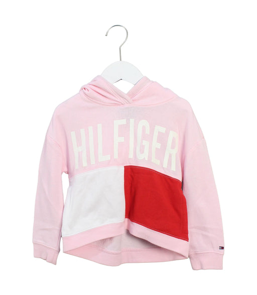 A Pink Hooded Sweatshirts from Tommy Hilfiger in size 4T for girl. (Front View)