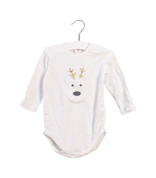A White Long Sleeve Bodysuits from Seed in size 6-12M for neutral. (Front View)