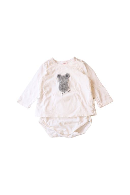 A Ivory Long Sleeve Bodysuits from Seed in size 3-6M for girl. (Front View)
