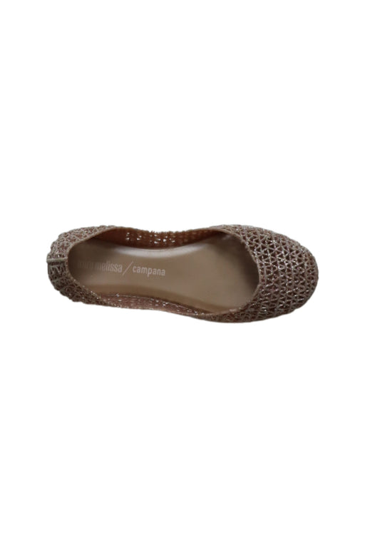 A Gold Flats from Mini Melissa Campana in size 7Y for girl. (Front View)