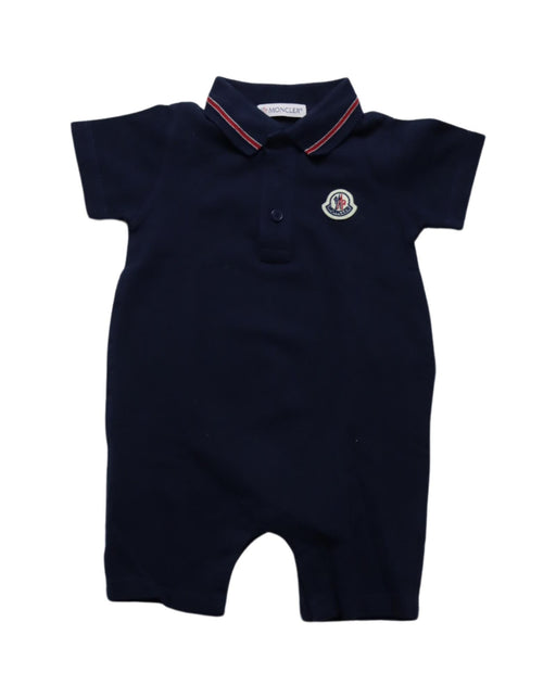 A Navy Short Sleeve Rompers from Moncler in size 6-12M for boy. (Front View)