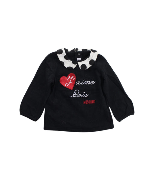 A Black Long Sleeve Tops from Moschino in size 6-12M for girl. (Front View)
