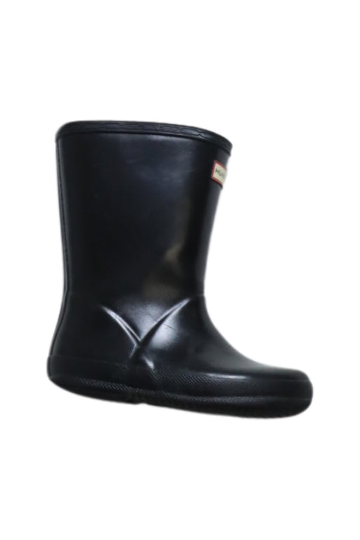 A Black Rain Boots from Hunter in size 5T for boy. (Front View)